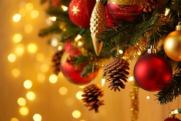 Close-up of Blue Pine Branch Covered in Snowflakes and Frost with Winter Blizzard Background