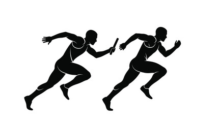 Two athletes running a relay race dynamic action in silhouette