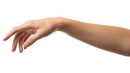 Fototapeta premium Close-up of a human hand extending with fingers slightly curved in a delicate gesture of holding or reaching out