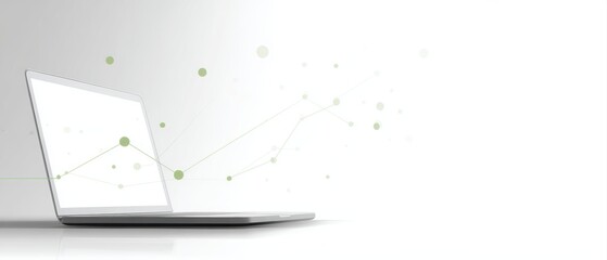 Minimalist outline of laptop and analytics graph for clean tech theme