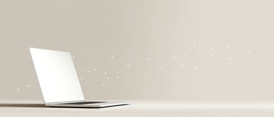 Minimalist outline of laptop and analytics graph for clean tech theme