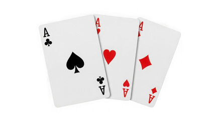Fototapeta premium Three aces playing cards fanned out, representing a winning poker hand or strong gambling odds