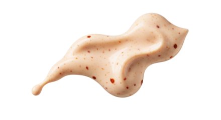 Delicate swirl of creamy sauce with red pepper flakes on a clean white background enhances food presentation texture and visual appeal