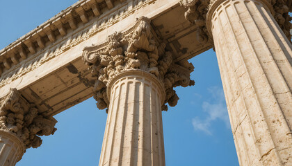 Close-up of Greek-Style Column with Detailed Carvings in Daylight