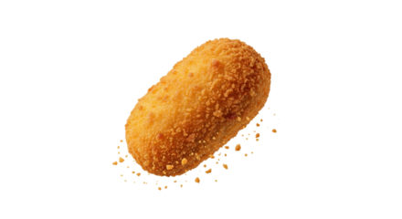 Golden crispy croquette on pristine background showcases culinary artistry and simplicity against a blank canvas backdrop enhancing visual appeal