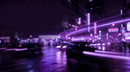Abstract Urban Nightscape with Dynamic Purple Light Trails