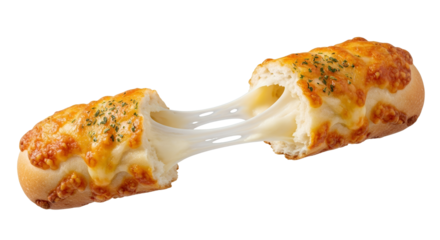 Golden-Crusted Cheese Bread Extravaganza with a Decadent Melting Cheese Pull on a White Backdrop, Isolated Deliciousness