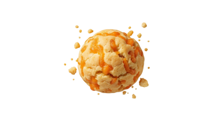 Single Delicious Cookie with Orange Topping Floating Against a Plain White Canvas Creating a Floating Orb Visual Delight