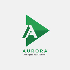 Aurora Navigate Your Future Green Triangle Letter A Logo.