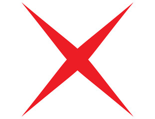 Hand-drawn red cross marker sign isolated on transparent background.