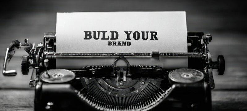 The Typewriter with 'BULD YOUR BRAND' Text on Paper in Vintage Monochrome