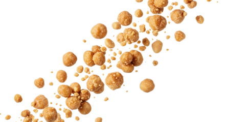 Floating spheres of glazed peanuts against a pristine white backdrop, a delightful culinary journey for the senses