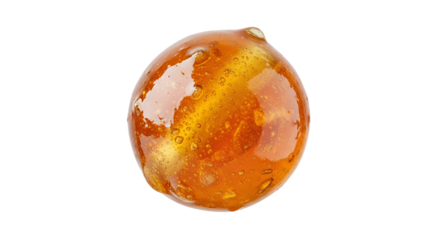 Amber Orb of Concentrated Resin: A Detailed Studio Shot Depicting Honey-Colored Spherical Texture on a White Background