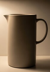 Simple studio shot of a ceramic pitcher illuminated with warm light