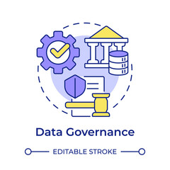 Data governance multi color concept icon. Regulatory compliance, legal framework. Round shape line illustration. Abstract idea. Graphic design. Easy to use in infographic, presentation