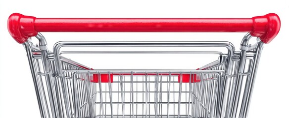 The shopping cart handle perspective with red accent on white background