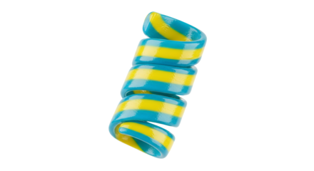 Striking spiral of candy cane featuring alternating bands of vibrant blue and sunshine yellow, showcasing a delightful confectionery treat against a