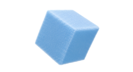 A Light Blue Sponge Cube Isolated on a White Background Exhibiting Texture and Form Properties for Various Conceptual Applications