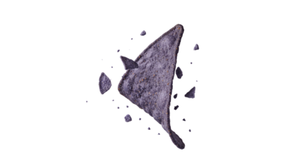 Isolated blue tortilla chip with crumbs levitating against a pristine white backdrop evokes a sense of dynamic snacking and culinary delight