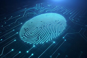 Digital fingerprint illustration merging with circuit lines