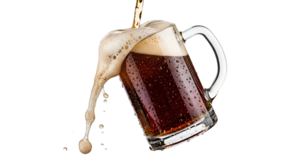 Overflowing glass mug with dark beverage and rich foam spilling out against a clean backdrop enhances refreshment, capturing a moment of indulgence