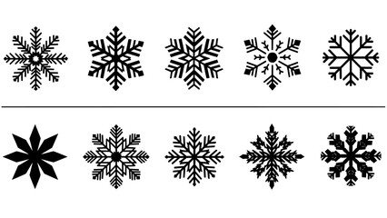 Snowflakes Vector Collection, Black Winter Designs on Transparent Background