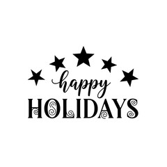 Happy Holidays Vector Design with Stars, Black Text on Transparent Background

