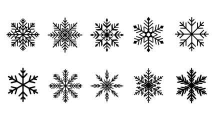 Snowflakes Vector Set, Black Winter Icons on Transparent Background


