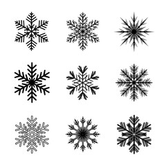 set of snowflakes, Snowflakes Vector Set, Black and White Winter Icons on Transparent Background