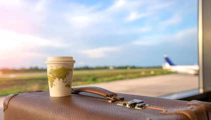 Coffee Cup on Luggage at Airport