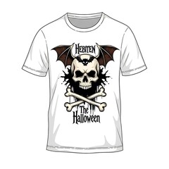 White T- Shirt with Halloween Skull and Bones Graphic