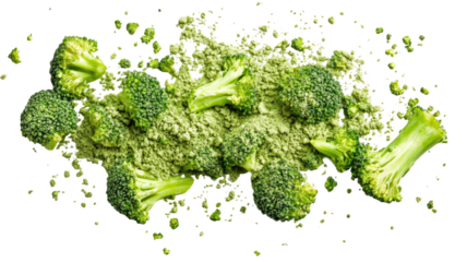 Broccoli powder with fine green texture and rich nutritional value ideal for health supplements and smoothies isolated on white background
