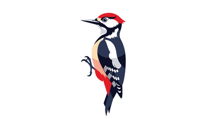 Illustration of a Downy Woodpecker with Red and White Plumage, perched on an unseen branch, depicted against a clean white background