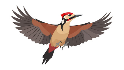 Vibrant red-crowned woodpecker in dynamic flight, showcasing its beautiful wings spread wide against a clean background, a symbol of nature's avian grace and movement