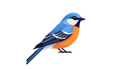 A vibrantly colored small bird with blue and orange plumage is depicted in a detailed illustration