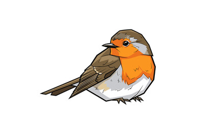 A detailed illustration of a European Robin perched on a white background