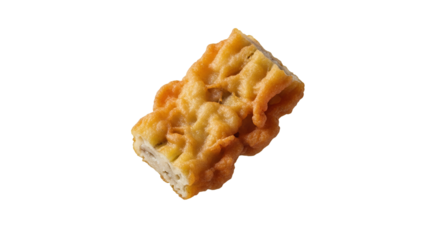 Isolated crispy tofu block presented on white backdrop evoking culinary delight and inviting appetite satisfaction for food enthusiasts