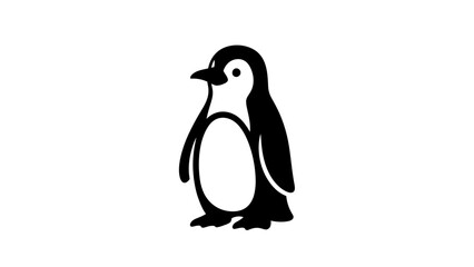 A simple black and white illustration of a standing penguin with a white belly and black back.