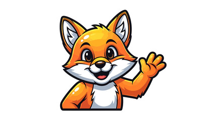 Cute anthropomorphic cartoon fox waving hello with a friendly expression, perfect for playful branding and children's content