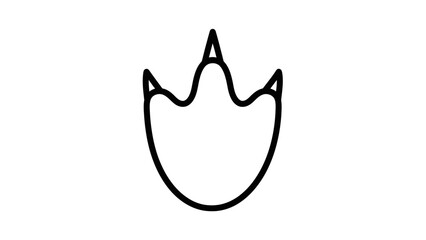 A simple black outline drawing of a three-toed footprint, resembling a bird or dinosaur track, isolated on a white background.