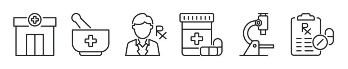 Obraz premium Pharmacy thin line icon set. Web minimal editable stroke icons