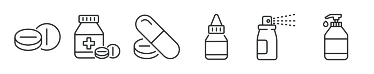 Medicine thin line icon set. Web minimal editable stroke icons