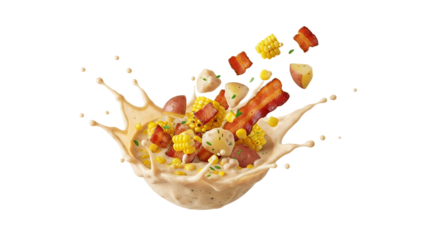 Explosion of Flavor: A Culinary Splash with Corn, Potatoes, and Crispy Bacon in Creamy Chowder Delight
