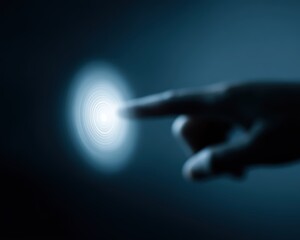Futuristic hand reaching a glowing target symbolizing goals, focus, and achievement