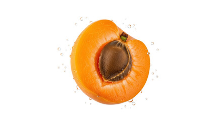 A Half Apricot Slice with Freshness Bubbles on a Clean White Canvas Backdrop