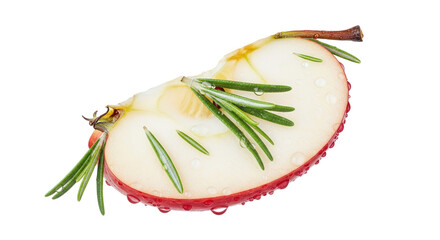 Red Apple Slice Adorned with Rosemary Sprigs and Water Droplets Capturing Freshness and Culinary Inspiration