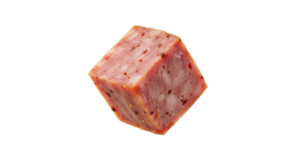 Unique perspective of a processed meat cube offering a modern and abstract approach to culinary imagery with a focus on geometry and food science