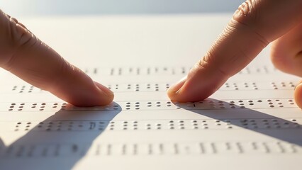 Fingers reading braille on paper