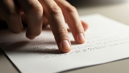 Hand reading braille on paper