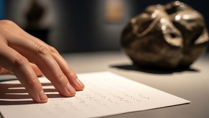 Hand reading braille text on paper